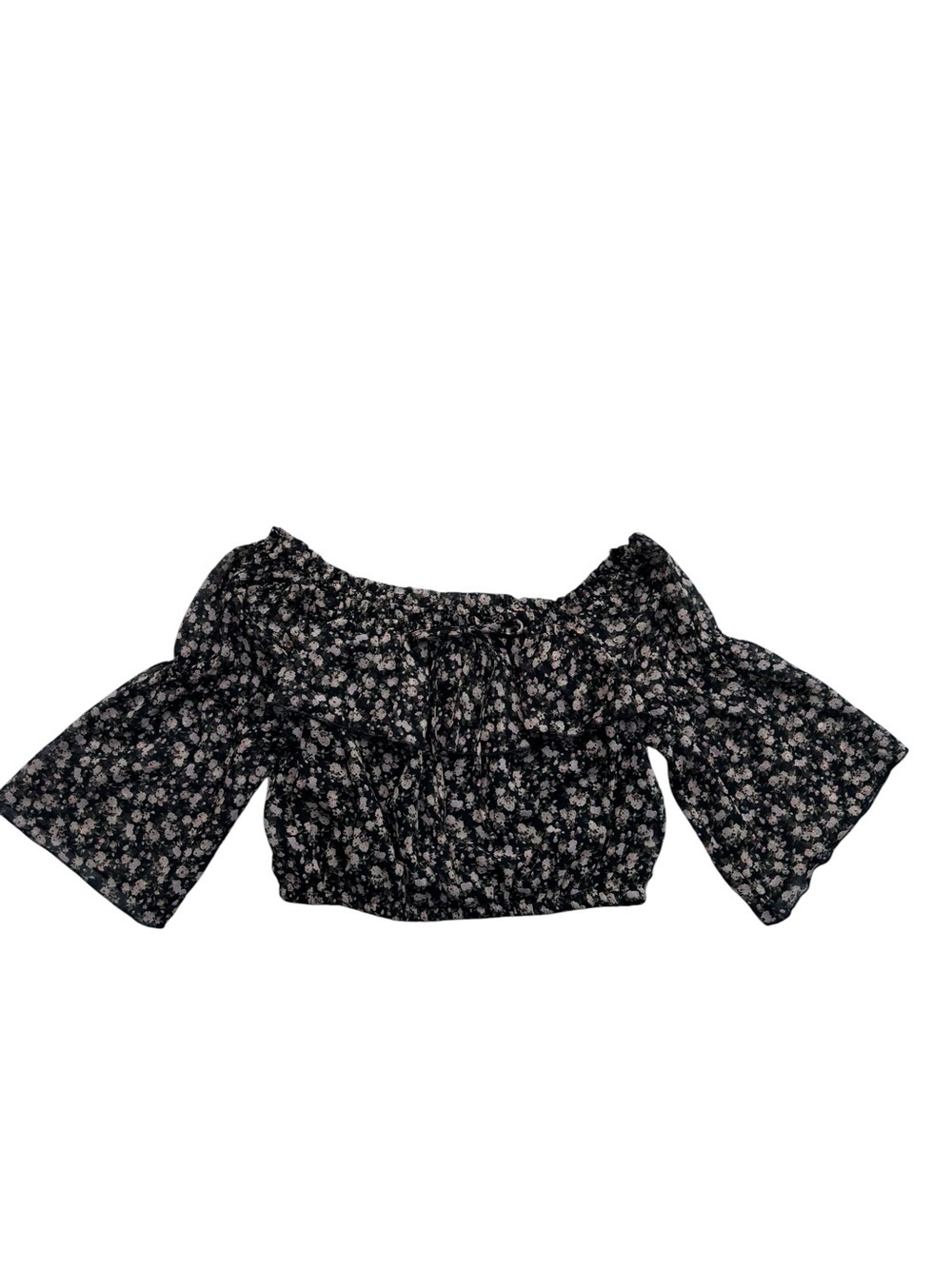 American Eagle Top, Off-Shoulder Crop Top, Small, Black Pink, Romantic, Sheer